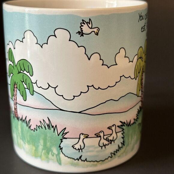 Russ Berrie &Co. Get Well Soon Mug Cup Cartoon #8427 Beach/Hammock/PalmTrees VTG - Picture 4 of 9
